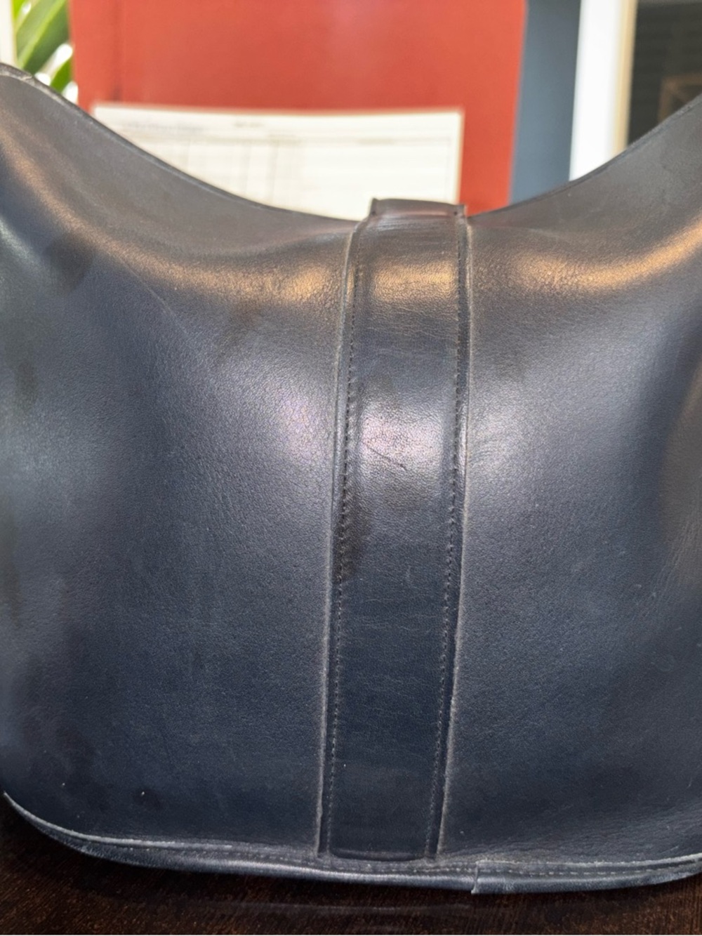 Navy Blue Vintage Coach Nottingham Leather Shoulder Bag with Brass Snap Detail - Picture 3 of 5